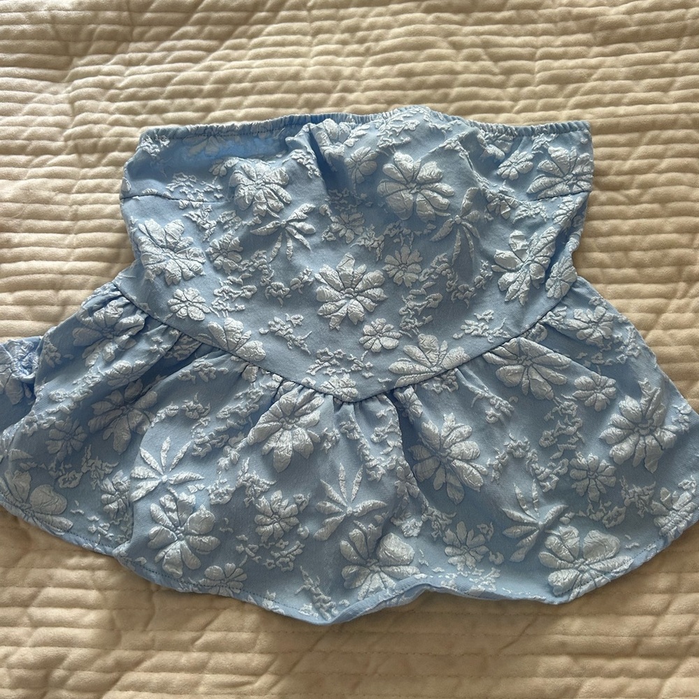 floral texture strapless top
